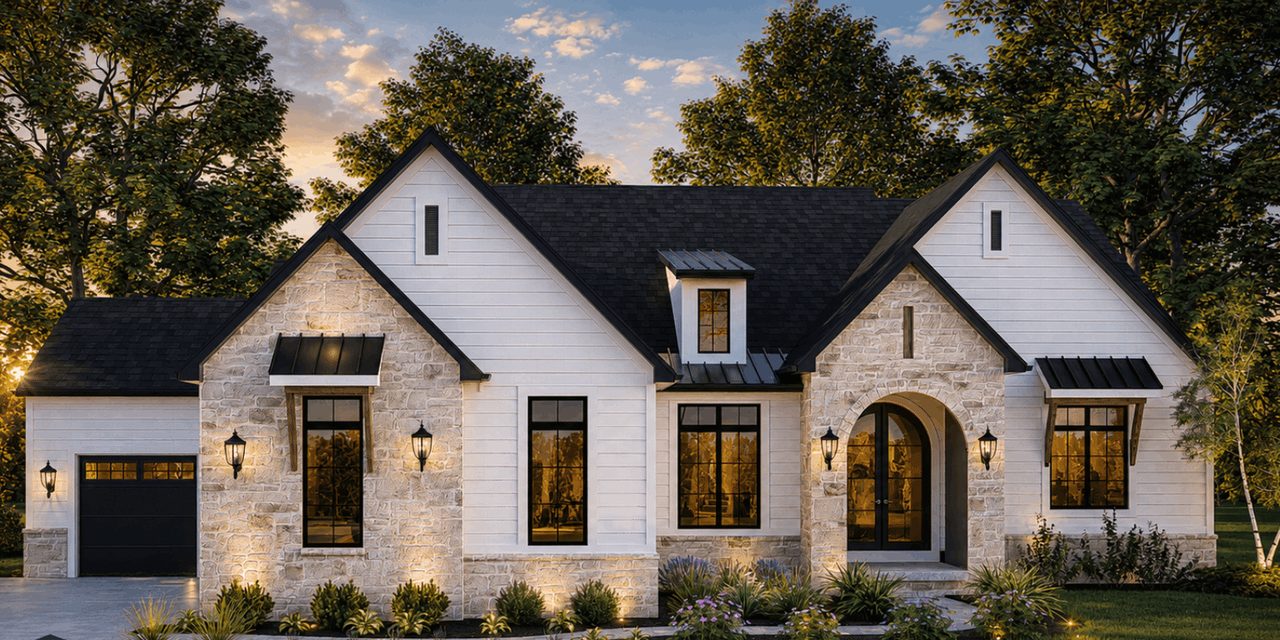 Diyanni model home glowing at dusk, ready for an evening self-guided tour